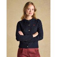 Joules Cable Knit Button Up Cardigan with Wool Navy