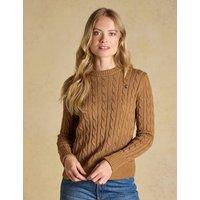 Joules Pure Cotton Cable Knit Crew Neck Jumper Camel