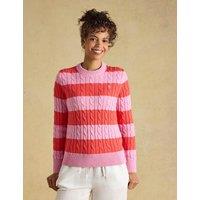 Joules Pure Cotton Striped Cable Knit Jumper Pink Mix