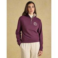 Joules Brushed Cotton Embroidered Half Zip Hoodie Dark Red