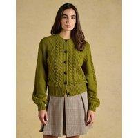 Joules Cable Knit Crew Neck Cardigan Khaki Mix