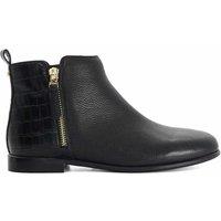 Dune London Leather Flat Round Toe Ankle Boots Black