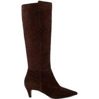 Dune London Shasa Suede Kitten Heel Pointed Toe Knee High Boots Brown