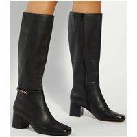 Dune London Square Toe Leather Knee High Boots Black