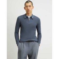 River Island Ribbed Half Zip Knitted Polo Shirt Grey