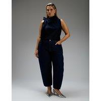 Live Unlimited London Embellished Tie Neck Sleeveless Blouse Navy