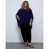 Live Unlimited London Printed Slash Neck Top Purple Mix
