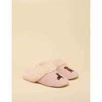 Joules Cotton Embroidered Faux Fur Lined Slippers Pink Mix