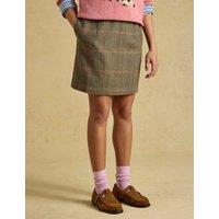 Joules Checked Tweed Wool Blend A Line Skirt Green Mix