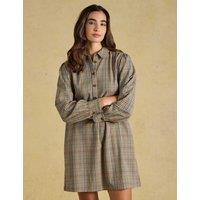 Joules Check Short Shirt Dress Brown Mix