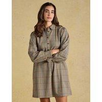 Joules Check Short Shirt Dress Brown Mix