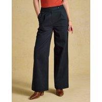 Joules Cotton Blend Pleat Front Wide Leg Trousers Navy