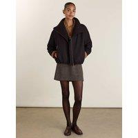 BAUKJEN Pure Wool Herringbone Mini A-Line Skirt Grey