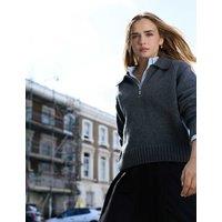 BAUKJEN Wool Rich Quarter Zip Relaxed Jumper Grey