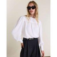 BAUKJEN Pure Lyocell Collared Strong Shoulder Blouse White