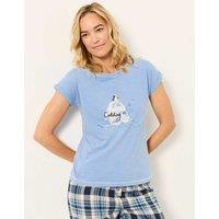 FatFace Pure Cotton Puffin Print Pyjama Top Light Blue Mix