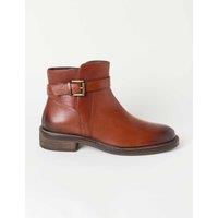 FatFace Leather Buckle Block Heel Ankle Boots Tan