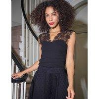 FatFace Pure Cotton V-Neck Lace Detail Top Black