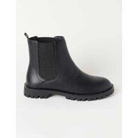 FatFace Faux Leather Round Toe Chelsea Boots Black