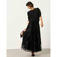 FatFace Spot Print Floral Midi A Line Skirt Black