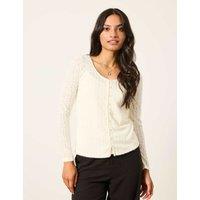 FatFace Regular Fit Lace Insert Cardigan Ivory
