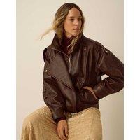 Monsoon Faux Leather Funnel Neck Bomber Jacket Chocolate