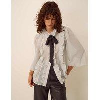 Monsoon Polka Dot Collared Tie Neck Ruffle Blouse White Mix