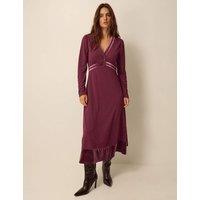 Monsoon Jersey V-Neck Midi Skater Dress Dark Purple