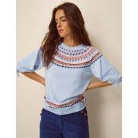 Monsoon Fairisle Short Sleeve Jumper With Wool Blue Mix