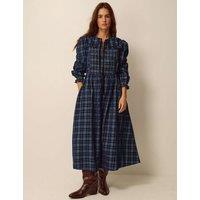 Monsoon Pure Cotton Checked Midi Skater Dress Navy Mix