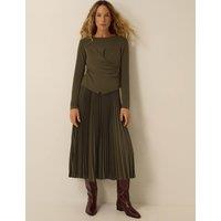 Monsoon Knitted Midi Dress Khaki