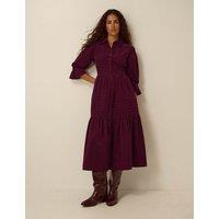 Monsoon Cotton Collared 3/4 Sleeve Shirt Dress Burgundy