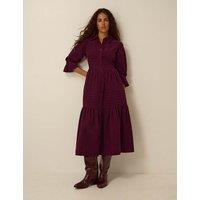 Monsoon Cotton Collared 3/4 Sleeve Shirt Dress Burgundy