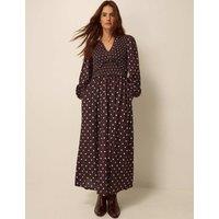 Monsoon Jersey Polka Dot V-Neck Midi Skater Dress Chocolate