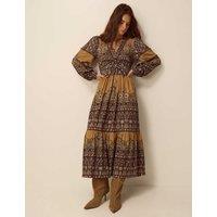 Monsoon Printed Fit And Flare Cotton Midi Dress Yellow Mix