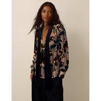 Monsoon Floral Devore V Neck Top Beige Mix