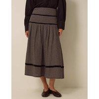 Monsoon Pure Cotton Checked Tiered Midi Skirt Black Mix