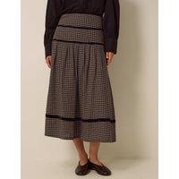 Monsoon Pure Cotton Checked Tiered Midi Skirt Black Mix