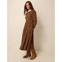 Monsoon Cord Button Detail Midi Skater Dress Tan
