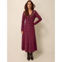 Monsoon Jersey V-Neck Midi Skater Dress Berry