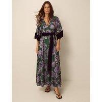 Monsoon V Neck Long Sleeve Patterned Wrap Dress Green Mix