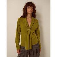 Monsoon Tie Neck Jumper with Wool Olive