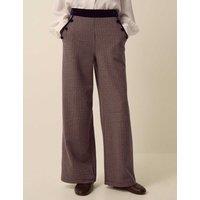 Monsoon Checked Wide Leg Jersey Trousers Brown Mix