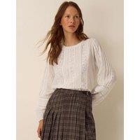 Monsoon Printed Round Neck Cotton Blouse White