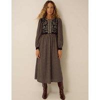 Monsoon Embroidered V Neck Midi Dress Black Mix