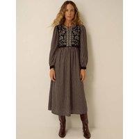 Monsoon Embroidered V Neck Midi Dress Black Mix