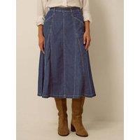 Monsoon Godet Denim Midi Skirt Indigo
