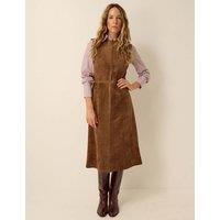 Monsoon Faux Suede Midi Pinafore Dress Brown