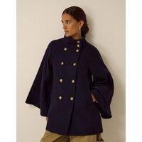 Monsoon Funnel Neck Cape Coat with Wool Navy