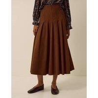 Monsoon Cord High Waisted Pleated Skirt Tan